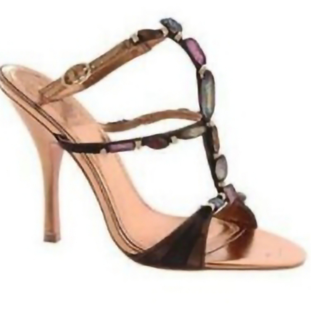 Vince Camuto Holiday Leather  Embellished Stones Stiletto Bronze Heels New